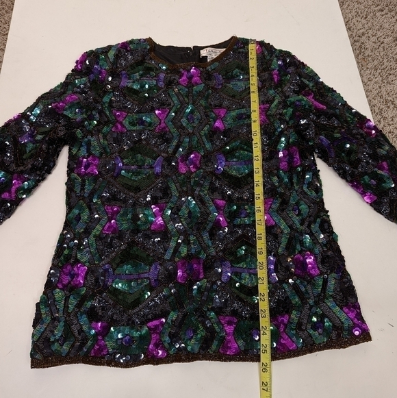 Vintage Talbot's Silk Sequin 80s Long Sleeve Blouse Sweater - Picture 9 of 10